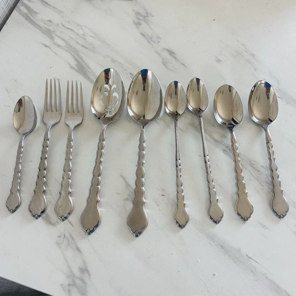 Vintage Lot Of 9 Oneida Cello Pattern Flatware Serving Pieces Satin Discontinued